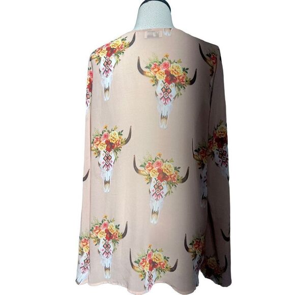 Show me your Mumu Peasant Sleeve Bohemian Chiffon Sheer Blouse Medium - Picture 3 of 4